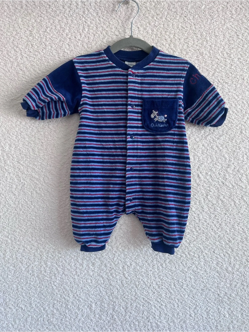 OshKosh Vintage Baby Velour Stripe‎ One Piece Romper Size 0-3 Months